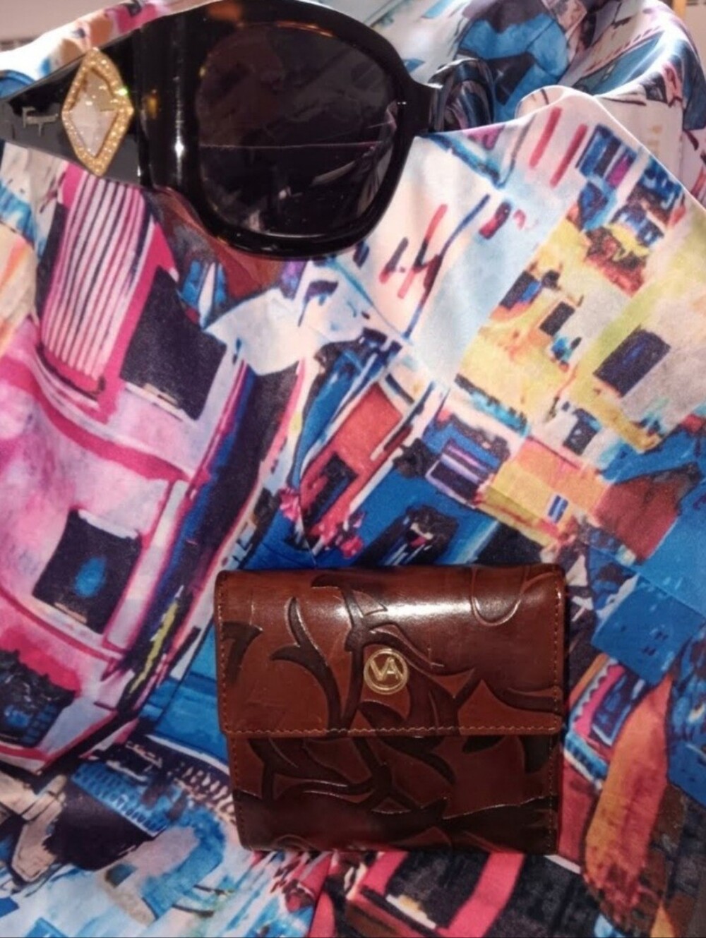 Valentina Deep Burgundy Embossed Leather Wallet with Gold Logo